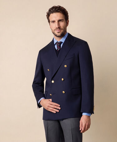 Brooks Brothers Double Breasted Virgin Wool Blazer with Gold Buttons Navy