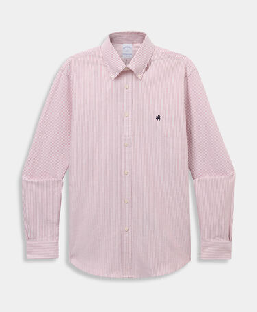 Brooks Brothers Regular Fit Striped Oxford Shirt with Button Down Collar Red