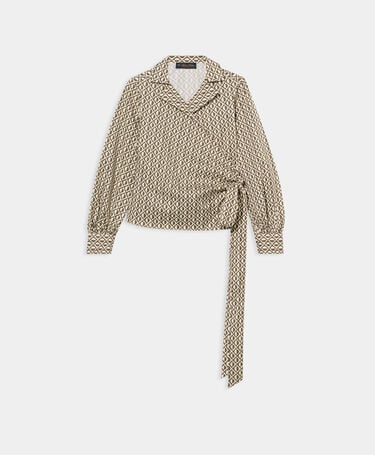 Brooks Brothers Wickelbluse aus Baumwolle mit optischem Muster Oliv