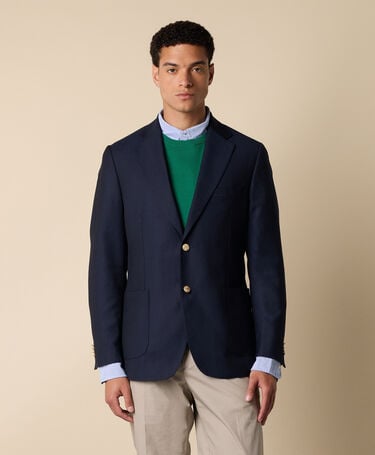Brooks Brothers Hopsack Blazer with Gold Buttons Navy