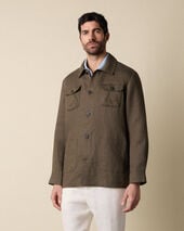 Brooks Brothers Linen Utility Overshirt Brown