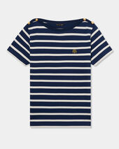 Brooks Brothers Striped Cotton T-Shirt with Embroidered Logo Navy