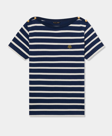 Brooks Brothers Striped Cotton T-Shirt with Embroidered Logo Navy
