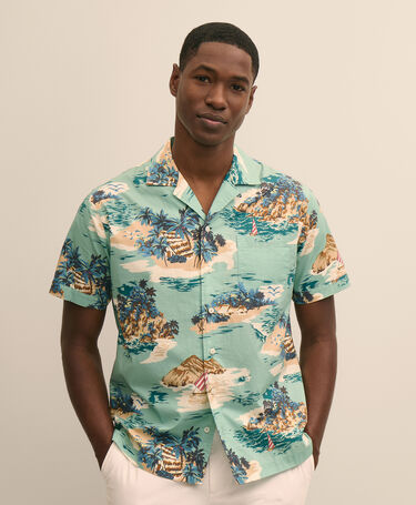 Brooks Brothers Camp-Hemd mit Insel-Print und Button-Down-Kragen Blau