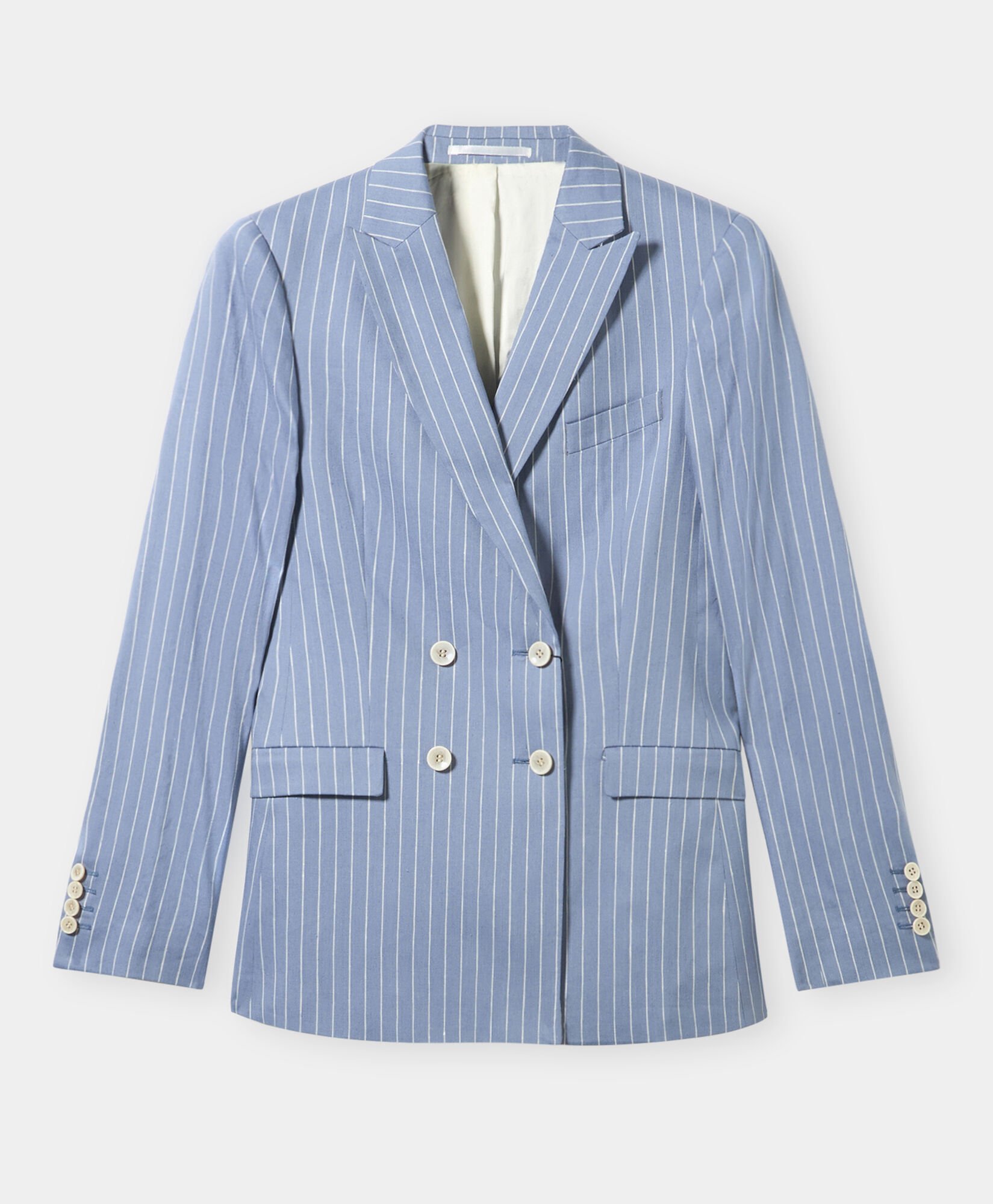 Pinstripe Leinenmischung Doppelseitiger Blazer