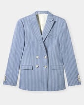 Brooks Brothers Pinstripe Linen Blend Double-Breasted Blazer Light Blue