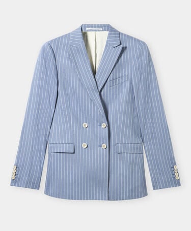 Brooks Brothers Pinstripe Linen Blend Double-Breasted Blazer Light Blue