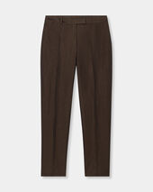 Brooks Brothers Tailored Slub Cotton-Linen Trousers Dark Brown