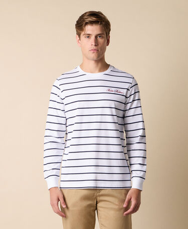 Brooks Brothers Koszulka w Paski z Bawełny z Nadrukowanym Logo Granatowy