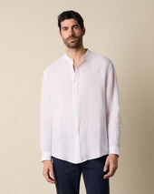 Brooks Brothers Regular Fit Linen Shirt with Stand Collar White