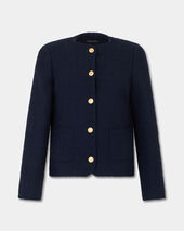 Brooks Brothers Collarless Gold Buttons Wool Jacket Navy