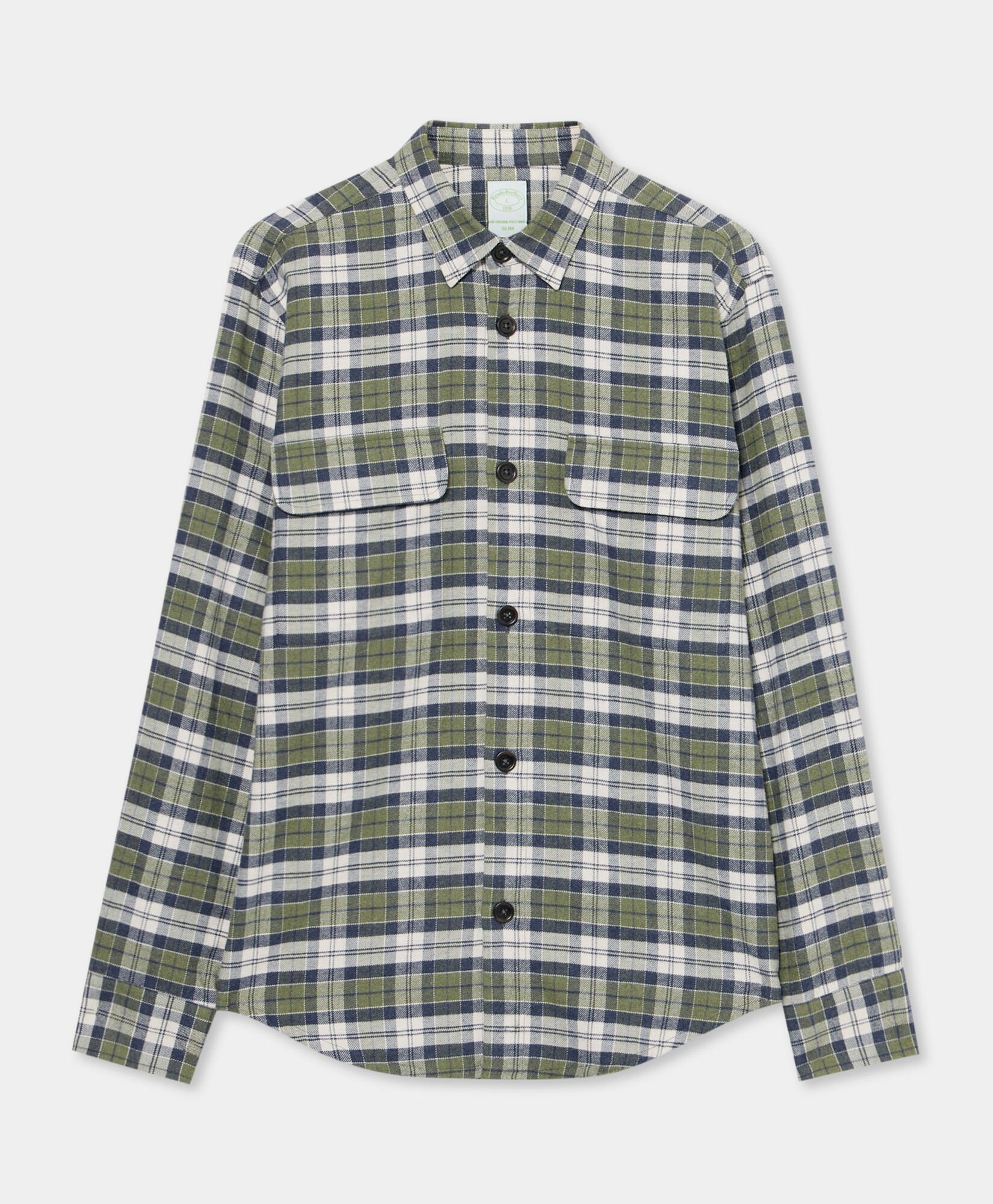 Plaid Cotton Flannel Overshirt with Flap Pockets