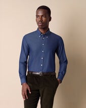 Brooks Brothers Camisa de Twill de Mezclilla de Corte Slim con Cuello Button-Down Azul