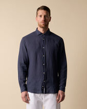 Brooks Brothers Chemise Slim Fit en Lin avec Col évasé Bleu Marine