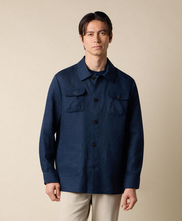 Brooks Brothers Overshirt Utility in Leinen Blau