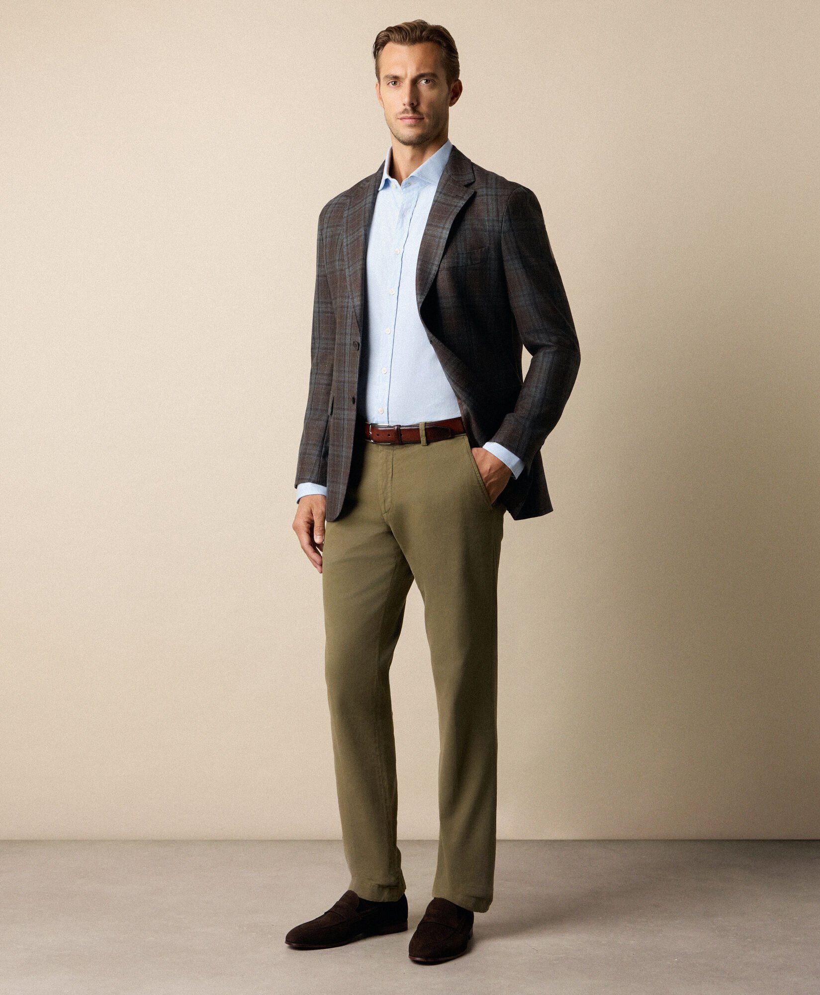 Slim Fit Melange Cotton Flannel Shirt with Spread Collar