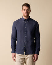 Brooks Brothers Slim Fit Linen Shirt with Button Down Collar Navy