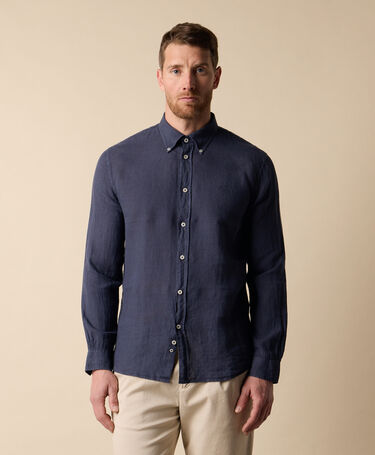Brooks Brothers Chemise Slim Fit en Lin avec Col Button Down Bleu Marine