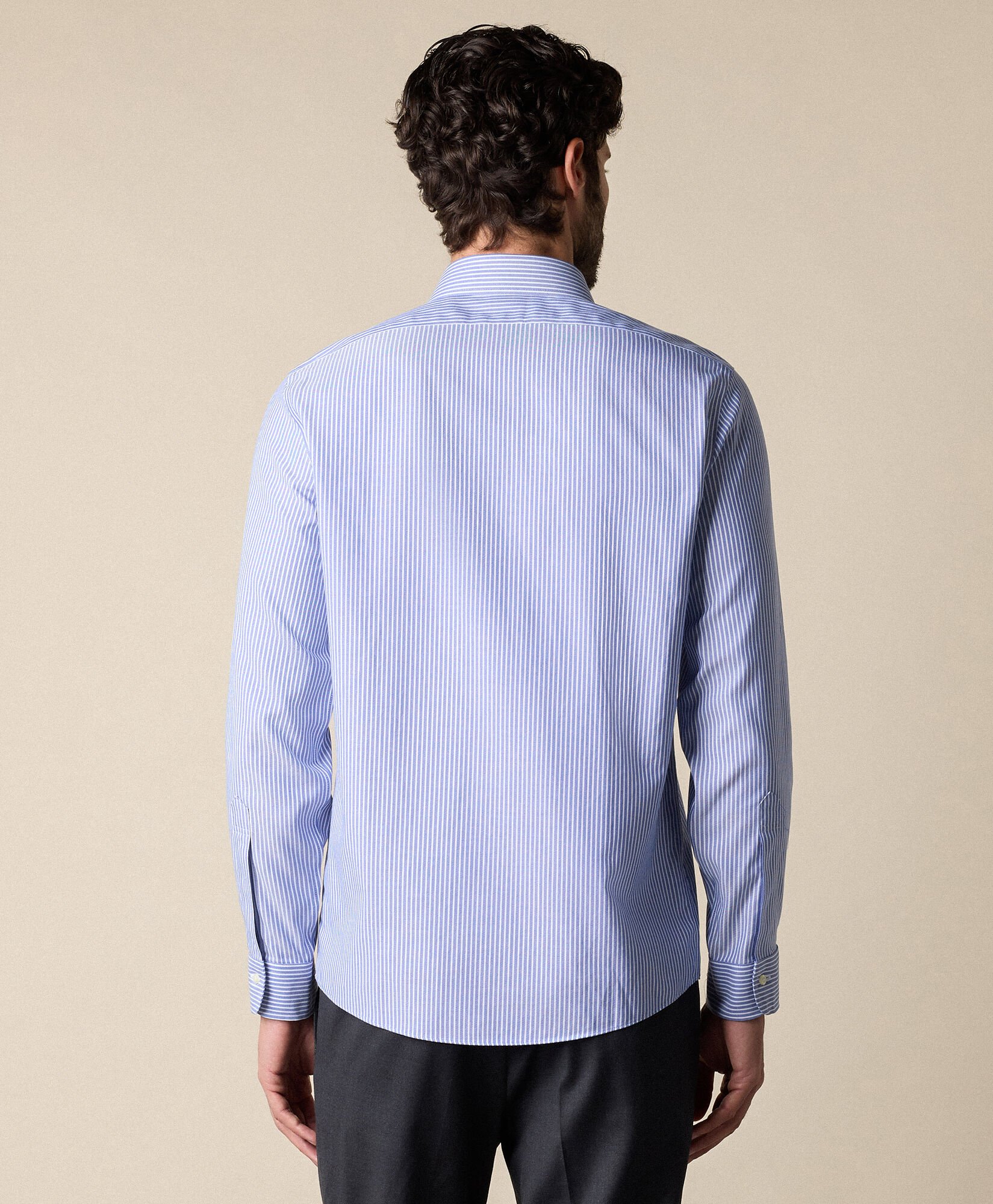 Slim Fit Non-Iron Striped Stretch Twill Shirt with Ainsley Collar