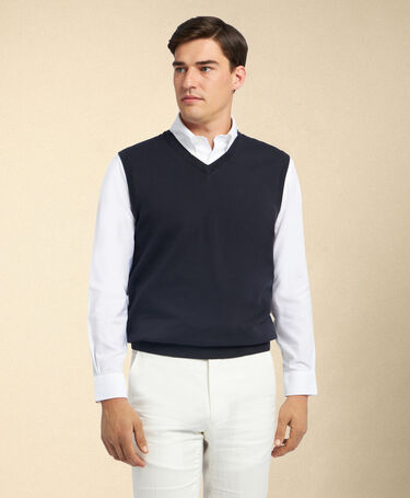 Brooks Brothers Gilet en Maille de Coton Makò Bleu Marine