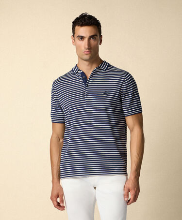 Brooks Brothers Striped Cotton Knit Polo Blue