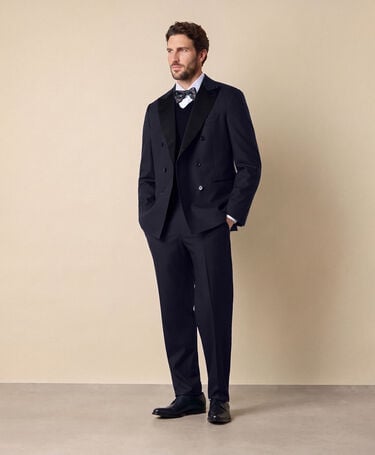 Brooks Brothers Prince of Wales Virgin Wool Tuxedo Suit Dark Blue