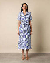 Brooks Brothers Striped Shirt Dress with Belt Blue