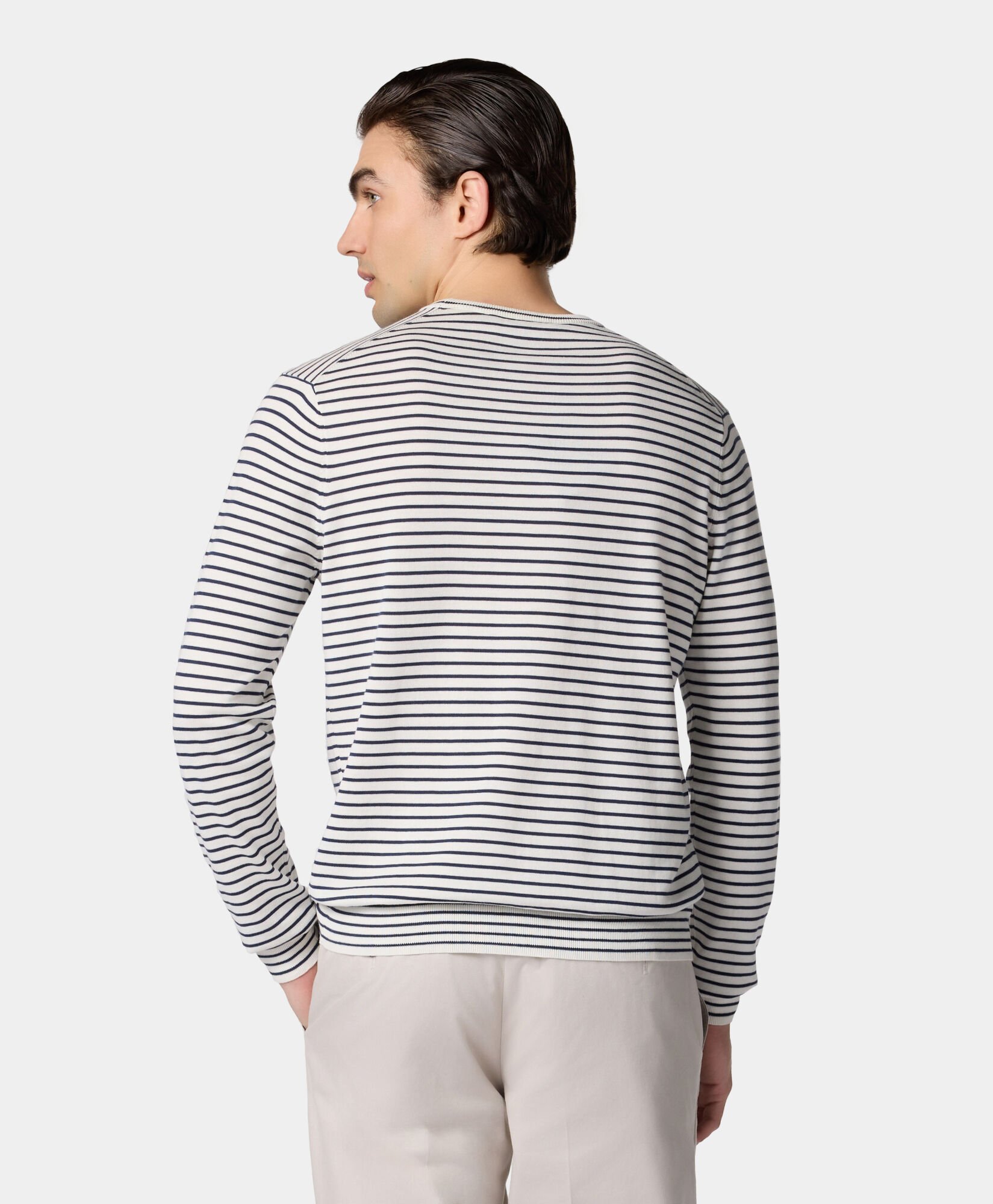 Striped Cotton-Silk-Linen Crewneck