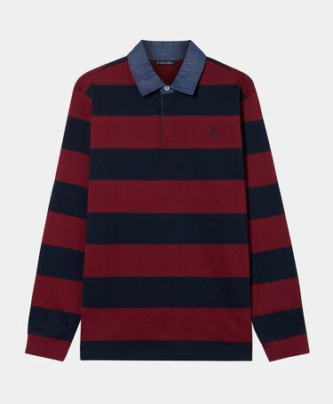 Brooks Brothers Rugby-Polo mit Denim-Kragen Burgunderrot