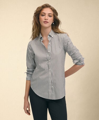 Brooks Brothers Classic Fit Non-Iron Striped Stretch Poplin Supima Shirt with Button Down Collar Black