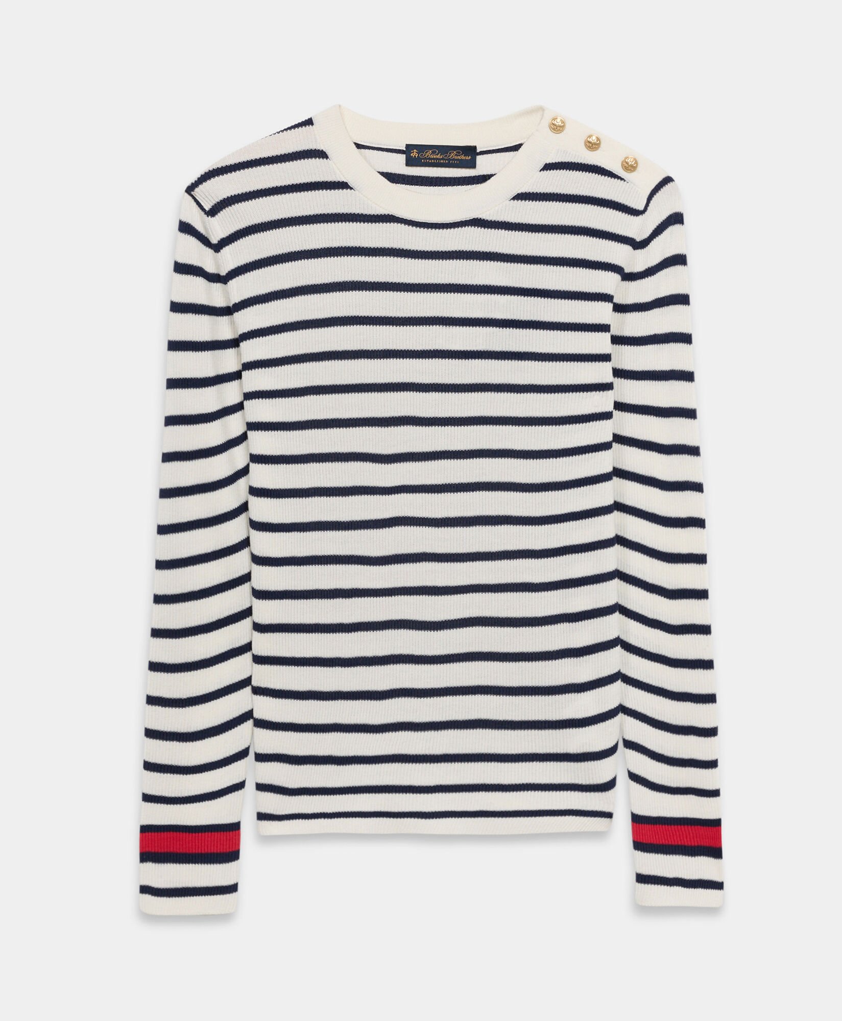 Striped Crewneck Sweater with Logo Gold Buttons
