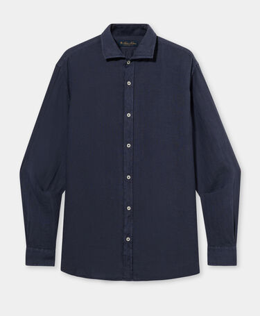 Brooks Brothers Regular Fit Linen Shirt with Spread Collar Navy