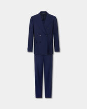 Brooks Brothers Double Breasted Weave Virgin Wool Suit Blue