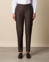 Brooks Brothers Tailored Slub Cotton-Linen Trousers Dark Brown