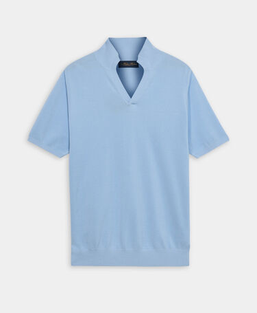 Brooks Brothers Piqué-Strickpolo mit offenem Kragen Blau