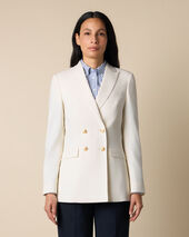 Brooks Brothers Doppelreihiger Blazer aus Wollmischung mit goldfarbenen Knöpfen Milch