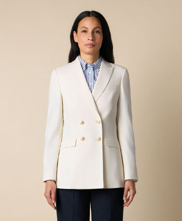 Brooks Brothers Blazer croisé en mélange de Laine avec boutons dorés Lait