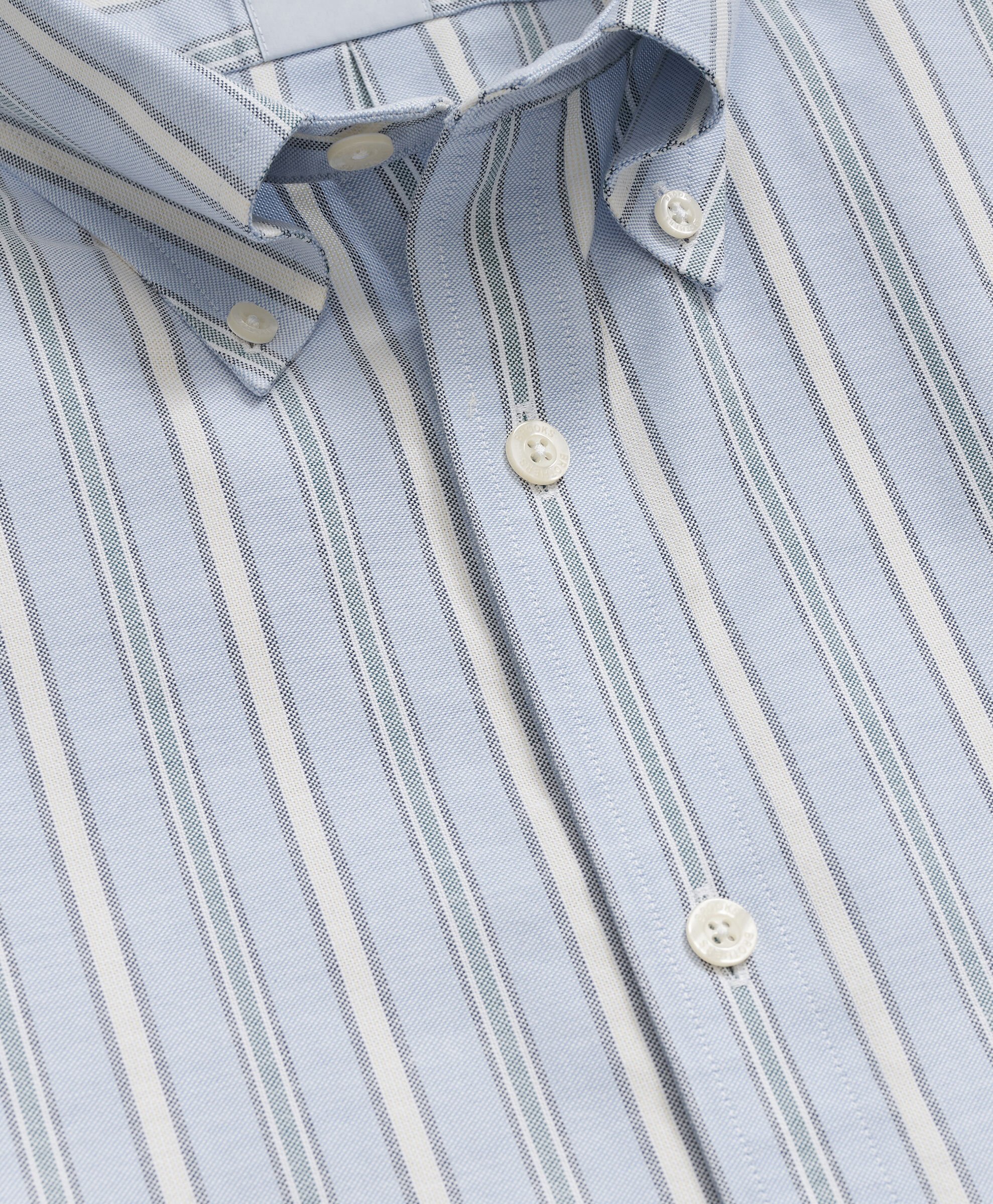 Regular Fit Non-Iron Striped Stretch Oxford Shirt with Button Down Collar