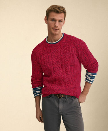 Brooks Brothers Twist Fisherman Crewneck Sweater Red