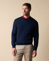 Brooks Brothers Pull Col Rond en Coton Makò Bleu Marine