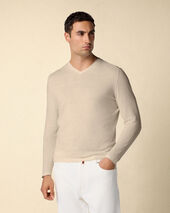 Brooks Brothers Suéter de Cuello en V de Algodón y Lino Orgánico Arena