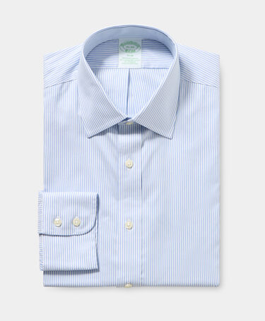 Brooks Brothers Slim Fit Non-Iron Cotton Shirt with Button Down Collar Blue