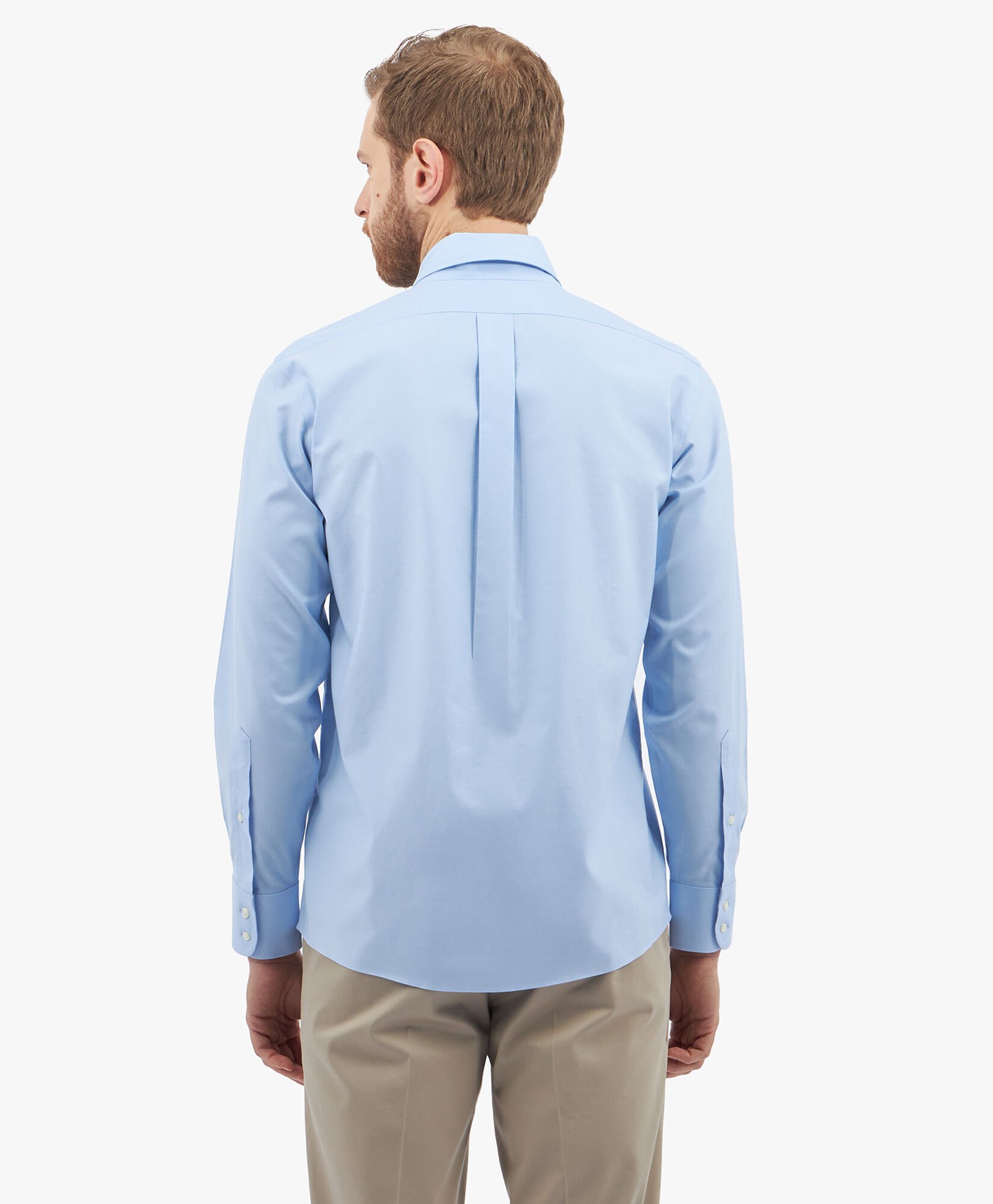 Hellblaues Regular-Fit Non-Iron Anzughemd aus Supima-Stretch-Baumwolltwill mit Button-Down-Kragen