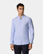Brooks Brothers Slim Fit Linen Stripes Shirt with Stand Collar Medium Blue