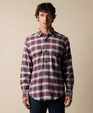 Brooks Brothers Camicia Overshirt in Flanella di Cotone a Quadri con Tasche a Patta Rosso