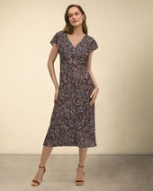 Brooks Brothers Paisley V-Neck Midi Dress Blue