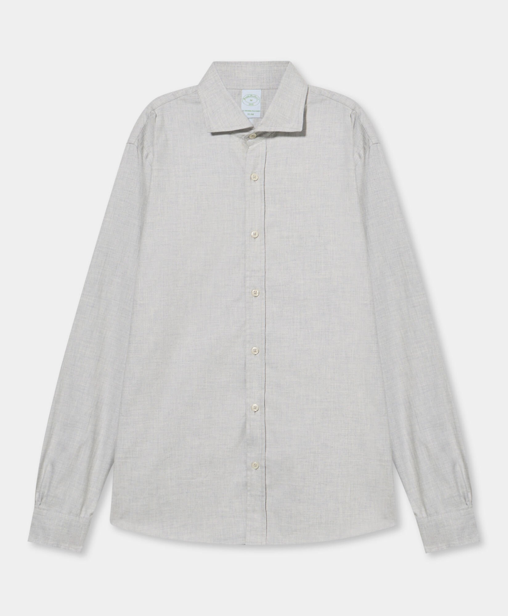 Slim Fit Melange Cotton Flannel Shirt with Spread Collar