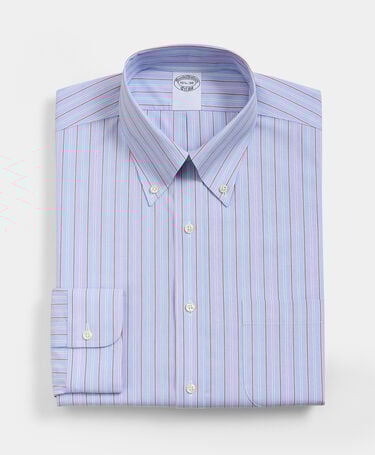 Brooks Brothers Regular Fit Non-Iron Shirt with Button Down Collar Blue