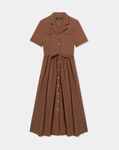 Brooks Brothers Belted Cotton Midi Shirt Dress with Pockets Tobacco