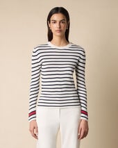 Brooks Brothers Maglia Girocollo a Righe con Bottoni Logo Oro Blu Marino